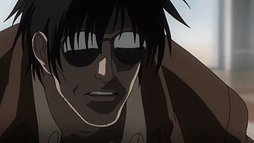 a cartoon character wearing sunglasses and a brown coat