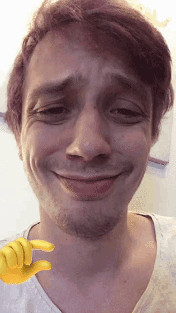 a close up of a man 's face with a smiley face