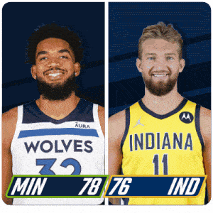two basketball players from the wolves and indiana are standing next to each other