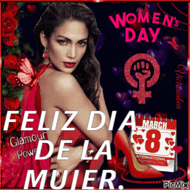 a woman in a red dress is on a poster for women 's day