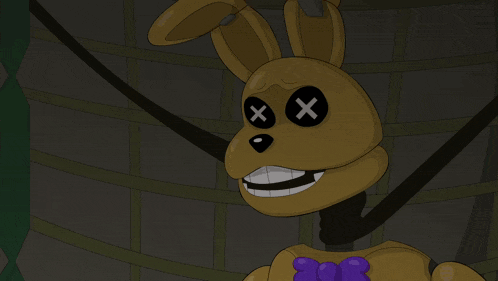 a cartoon of a man looking at a stuffed animal with x 's on its face