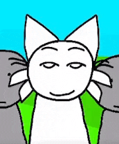 a cartoon cat is standing next to two elephants with their arms around each other .