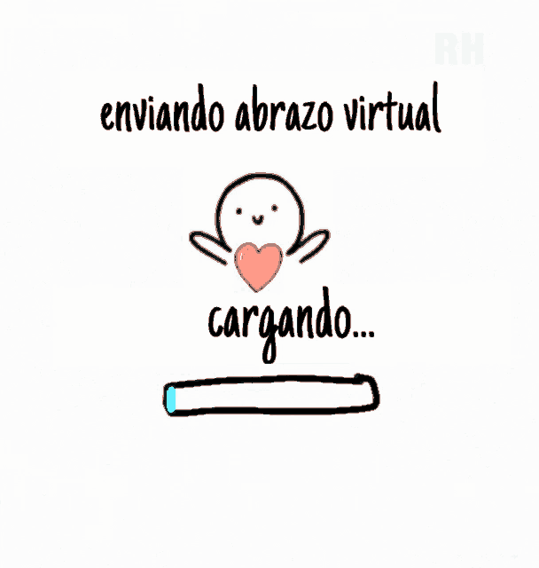 a cartoon of a person holding a heart with the words " enviando abrazo virtual cargando abrazo enviado " below it