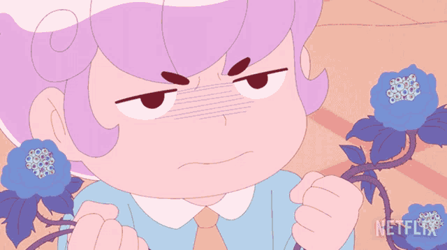a cartoon of a girl with purple hair and the word netflix on the bottom