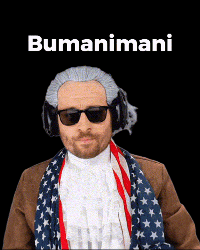 a man wearing a wig and sunglasses is standing in front of a black background that says " bumanimani "