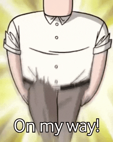 a cartoon of a man standing with his hands in his pockets and the words `` on my way '' written below him .