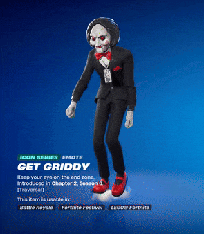 a video game character named get griddy is shown on a blue background