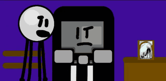 a stick figure is standing next to a remote control that says it