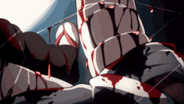 a drawing of a person with blood coming out of their feet