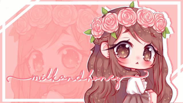 a drawing of a girl with flowers in her hair and the words milkandhoney below her