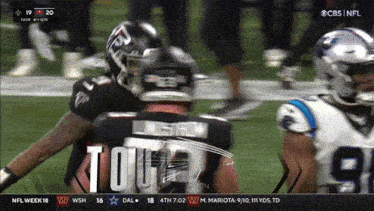a cbs nfl broadcast of a football game between the falcons and panthers