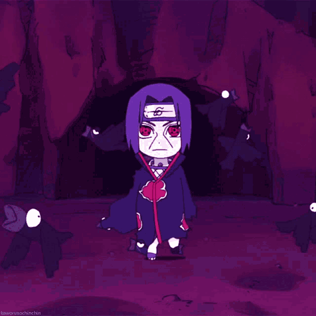 a cartoon drawing of a person with red eyes and the word kawarusochichin on the bottom right