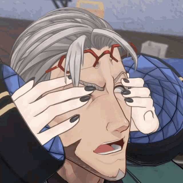 a cartoon of a man covering his eyes with his hands