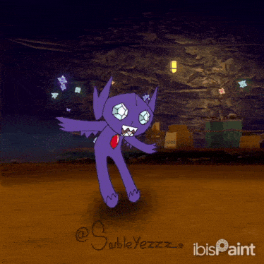 a drawing of a purple monster with the name subleyezzz on the bottom right