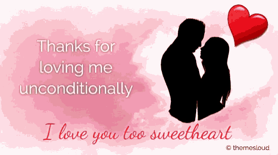 a picture of a man and woman kissing with the words thanks for loving me unconditionally i love you too sweetheart