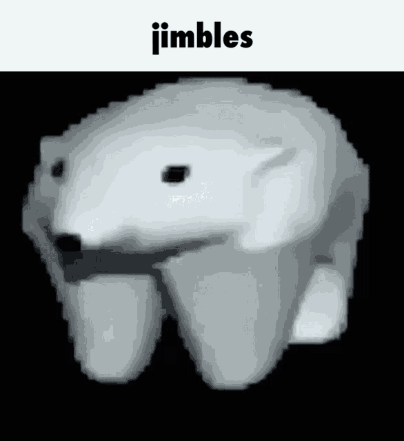 a pixel art of a polar bear with the words jimbles written on it .