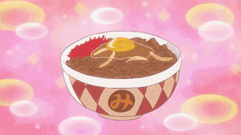 a person is holding chopsticks over a bowl of food with the letter m on it .