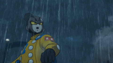 a cartoon character with a yellow jacket and a blue cape