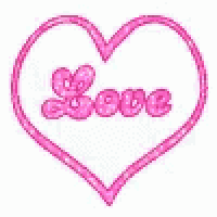 a pink heart with the word `` love '' written inside of it .