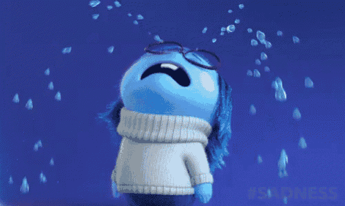a cartoon character from inside out is crying with tears coming out of her eyes