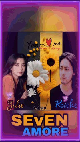 a poster for seven amore with a man and a woman on it