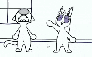 two cartoon characters are standing next to each other .