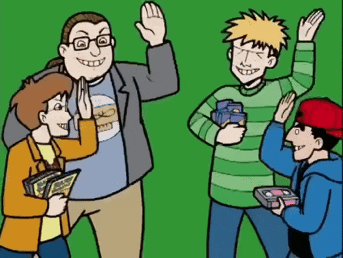 a cartoon of a man giving a high five to a boy