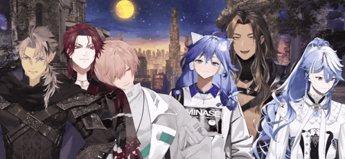 a group of anime characters are standing next to each other with one wearing a minase shirt
