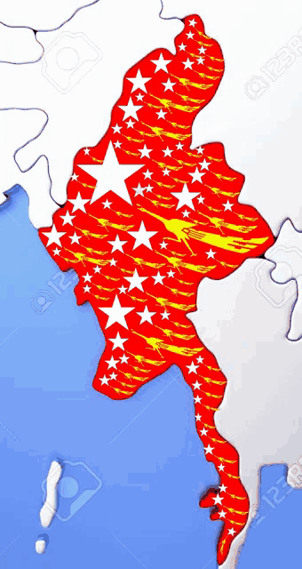 a map of the country of myanmar with stars on it