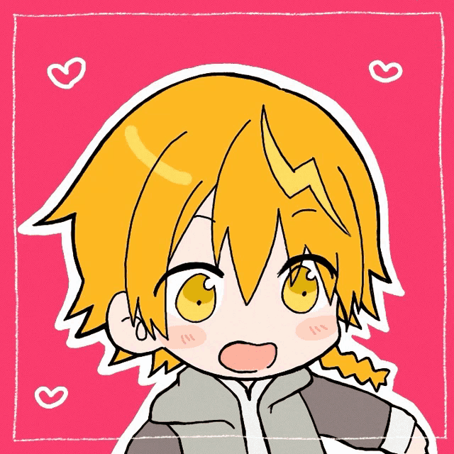 a drawing of a person with yellow hair and hearts around them