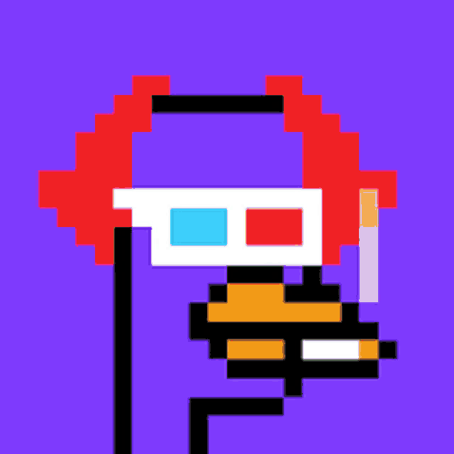 a pixel art of a duck with glasses and a green hair