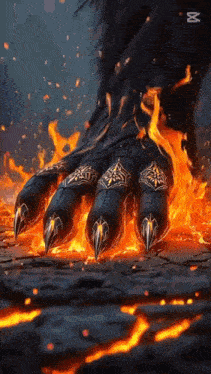a close up of a monster 's claws on a lava surface .
