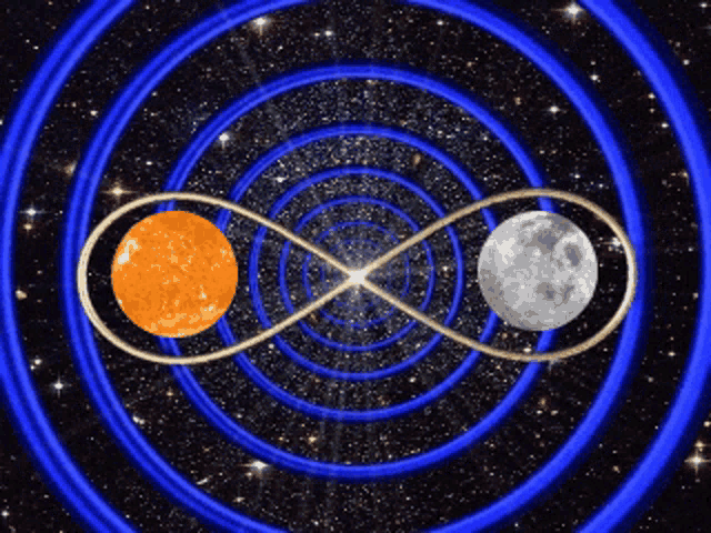 a sun and a moon are surrounded by infinity symbols