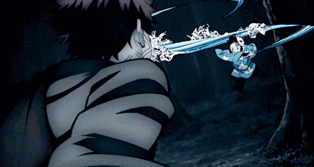 a man is holding a sword in his hand while another man is holding a sword in his hand