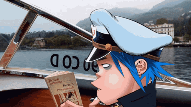 a cartoon character reading a book about british railways