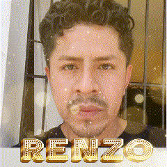 a close up of a man 's face with the name renzo on the bottom
