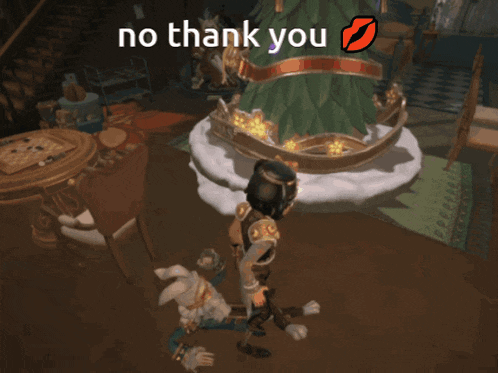 a video game scene with the words no thank you written on the bottom