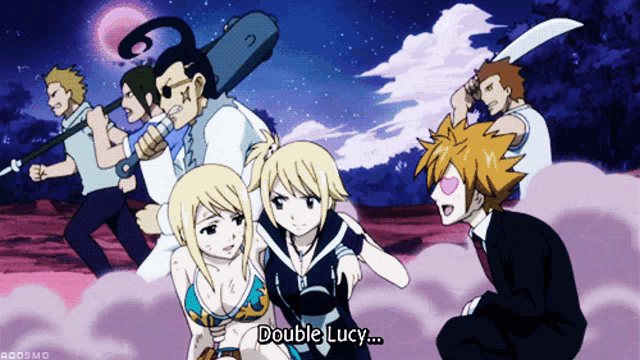 a group of anime characters with double lucy written on the bottom right