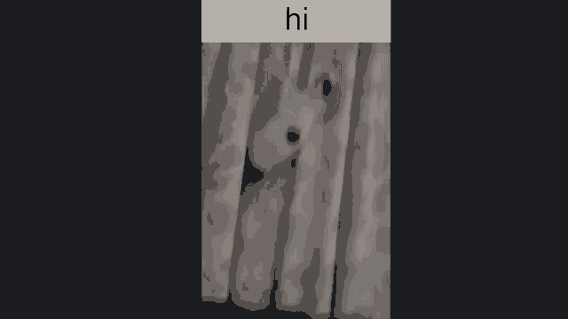 a blurred image of a cat standing next to a curtain with the word hi above it .