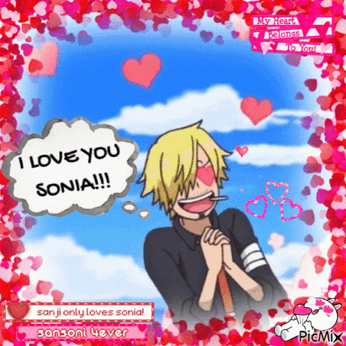 a picture of a man with a speech bubble saying i love you sonia