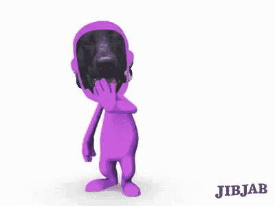 a black dog is wearing a purple costume and dancing in a cartoon .