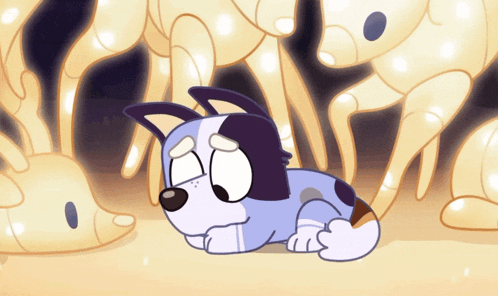 a cartoon dog with a sad look on his face is laying down