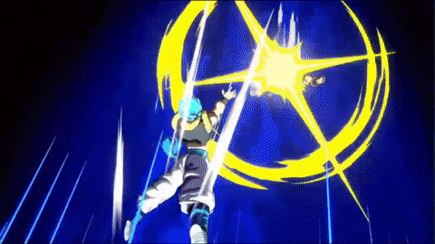 a person is flying through the air with a sword in their hand .