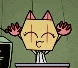 a cartoon cat is sitting on a podium with its paws up .