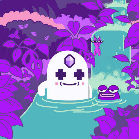 a cartoon drawing of a ghost with a purple background