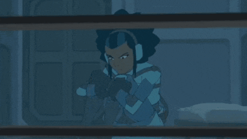 a cartoon character in a blue suit is behind a fence