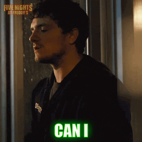 five nights at freddy 's animated gif of a man saying " can i "