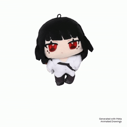 a stuffed doll with black hair and red eyes is generated by meta animated drawings