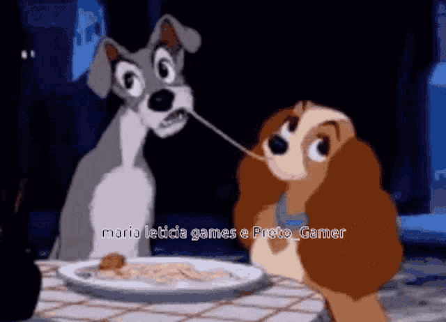 a cartoon of a dog feeding spaghetti to a lady