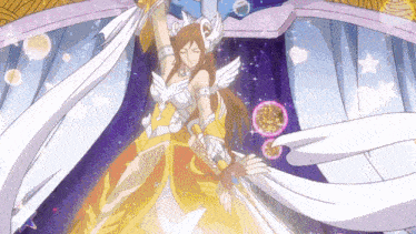 a cartoon of a woman in a white dress with wings
